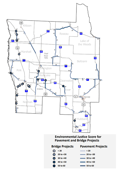 Graphic: Includes information on factors like the environmental justice score for Capital Highway Investment Plan pavement and bridge projects.